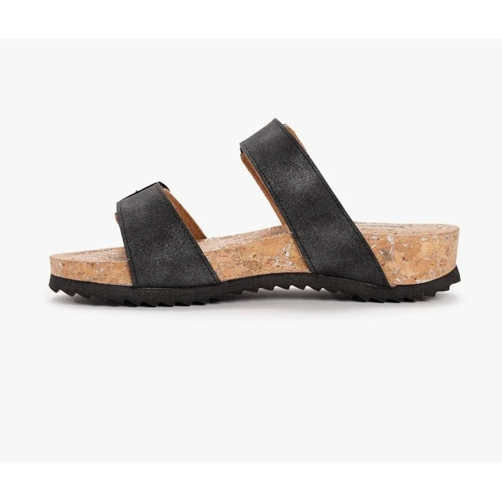 NEW Muk Luks Women's Adjustable Buckle Slide Sandals Black Cork Size 6 - Picture 7 of 11